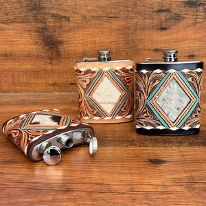 กระติกน้ำสเตนเลสสตีล8ออนซ์หุ้มหนังวัวแท้สำหรับใส่แอลกอฮอล์ดีไซน์หรูใหม่ - Product Image 4