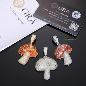 Pendentif Champignon en Argent 925 Plaqué Or Rose avec Diamant de Laboratoire, Breloque Hip-Hop Unisexe pour Usage Quotidien - Product Image 3