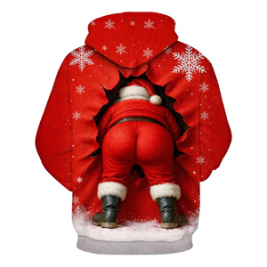 Sweat à capuche personnalisé OEM imprimé par sublimation 3D avec motif Père Noël, pour homme, coupe oversize, motif flocon de neige festif, effet mur déchiré, Noël - Product Image 3