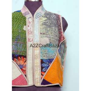 Chaqueta Acolchada 100% Algodón Hecha a Mano por A2ZCraftBazar, Diseño Floral Vintage, Tela Transpirable, Botones Forrados, Primavera Otoño - Product Image 2