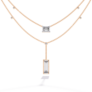 Collar de Cadena Minimalista con Esmeralda y Diamantes Cultivados en Laboratorio con Corte Baguette, Diamantes CVD HTHP, Oro Sólido de 14K, Cadena Doble - Product Image 5