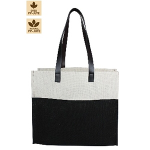 Wholesale Laminated Jute Shopping Tote Bags With Outside Pocket Two Tone Reusable Custom Logo OEM ODM Bulk Manufacturer Exporter - Product Image 1