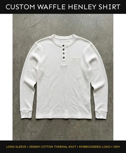 Custom <b>Men</b> Waffle Knit Henley Shirt <b>Long</b> <b>Sleeve</b> 250GSM Cotton Thermal <b>Top</b> Button Neck Casual Tee Embroidered Logo OEM - Product Image 3