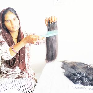 100% extensions de cheveux humains indiens naturels vierges bruts non transformés couleur noire Machine Double trame cuticule alignée paquet droit - Product Image 3