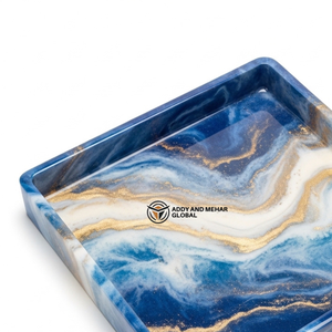 Luxury Square Blue Resin Storage <b>Tray</b> Gold Vein Ocean Marble Effect Decorative Platter for Coffee <b>Table</b> & Modern Home Decor - Product Image 3