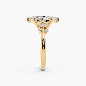 Anillo de Compromiso con Diamante Cultivado en Laboratorio de Corte Ovalado, Certificado IGI, con Piedras Laterales Inspiradas en Hojas, en Oro de 10K, 14K, 18K, Plata 925, 935 - Product Image 4
