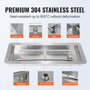 Braciere Rettangolare in Acciaio Inox 24 x 8 Pollici, Kit Bruciatore 120.000 BTU H, Braciere a Gas Propano per Esterni - Product Image 3