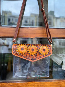 Nuevo estilo occidental, bolsos transparentes de estadio de cuero labrado pintados a mano, bolsos laterales cruzados transparentes de concierto de cuero labrado genuino únicos - Product Image 5