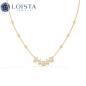 LOSTA JEWELS Women's Yellow Gold Diamond <b>Necklace</b> Baguette Cut Minimalist Everyday Wear - Product Image 2