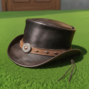 Chapeau haut de forme en cuir fait main, unisexe, pour le cosplay steampunk et les tenues fantastiques - Product Image 4
