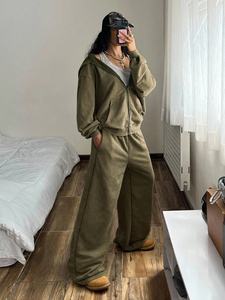 Women Tracksuit Loose Fit Cotton Polyester Zipper Hoodie Jogger set breathable stretch athletic gym wear training set Wholesale - Product Image 5