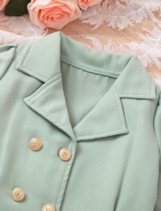 Girls Elegant Mint Green 3-Piece Summer Outfit <b>Set</b> with Crop <b>Blazer</b>, Ruffle Top & Shorts - Product Image 4