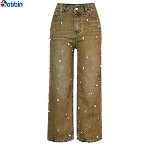 Pantalones Vaqueros Casuales de Verano para Mujer, Talla Grande, Cintura Alta, Rectos, con Cuentas y Pedrería - Product Image 2