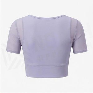 North Approach Scoop Neck Crop <b>Top</b> Short Sleeve Cut-Out Sheer <b>Layer</b> Solid Yoga Wear - Product Image 2