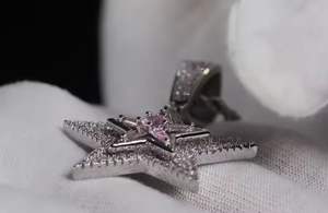 Colgante de Estrella con Incrustaciones de Diamantes para Hombre y Mujer, Estilo Hip Hop, con Circonita Cúbica Rosa, Chapado en Oro - Product Image 2