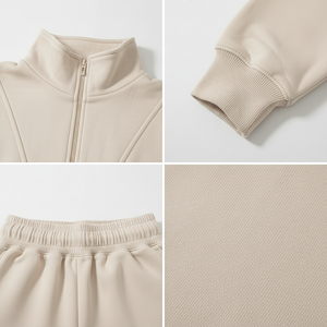 Premium Women Tracksuit Set Half <b>Zip</b> Sweatshirt Shorts Set Custom Loungewear - Product Image 5