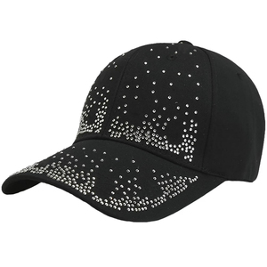 Gorra de Béisbol Negra con Letras de Diamantes de Imitación, Ajustable, Unisex, de Moda, Diseño de Seis Paneles en Tela Twill, Gorra de Béisbol de Malla Negra - Product Image 1