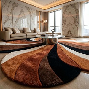Tapis moderne abstrait en laine/coton tufté à la main, antidérapant, design vague sculptée, tapis de luxe 7 mm d'épaisseur pour salon, chambre, maison - Product Image 5