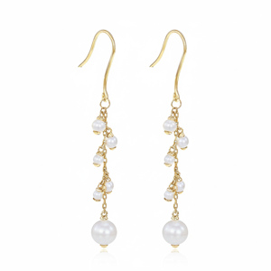 Pendientes de perlas de agua dulce chapados en oro clásico de plata 925, joyería de boda para mujer, pendientes de perlas chapados en oro - Product Image 2