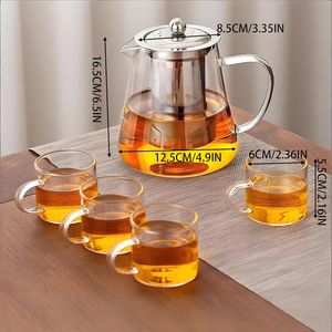 Tetera de Vidrio Borosilicato Transparente Resistente a Altas Temperaturas, Juego de Infusor para Estufa, Herramienta para Preparar Té en Casa, Jarra para Infusión de Té y Frutas - Product Image 3