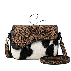 Handmade Hairon Cowhide Crossbody Bag for Women Vintage Western Tooled Leather Shoulder Purse Rustic Boutique Bag - Product Image 1