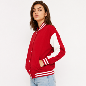 casual woman <b>varsity</b> <b>jacket</b> with ribbed cuffs comfortable fabric and a fashionable silhouette perfect for everyday street style - Product Image 2