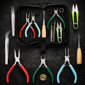 Kit d'assortiment de bijoux en acier inoxydable de 9 pièces de 4.5 pouces avec 3 types de pinces à bijoux (coupe-fil à nez rond) - Product Image 1