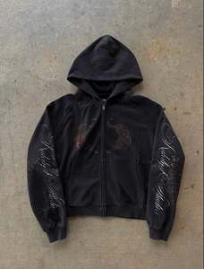 Custom Women Cropped Full Zip Hoodie Minimal Graphic Embellishment Sleeve Script Detail Premium Streetwear Soft Cotton Hoodies - Product Image 1