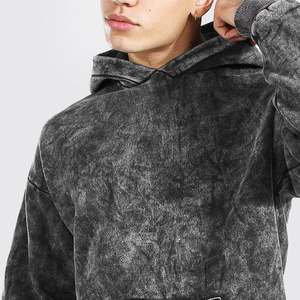 Sweat à capuche personnalisé 100% coton uni, coupe courte délavée à l'acide - Product Image 2