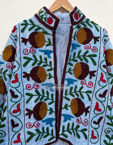 Women's Suzani Embroidered Quilted Jacket For All Season Wear Indian Women's <b>Coat</b> Handmade Ethnic Fashion Outerwear - Product Image 5