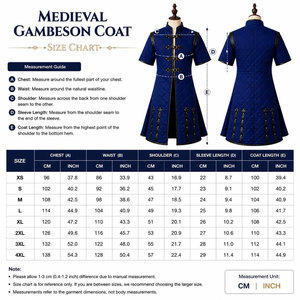 Blue Quilted Medieval Gambeson Coat Fantasy Warrior Tunic LARP Costume <b>Jacket</b> Wholesale Manufacturer OEM - Product Image 6