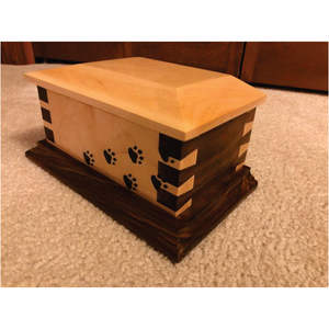 Premium Handcrafted Walnut & Maple Wooden Pet Urn <b>Dog</b> Cremation Box with Dovetail Joints Paw Print <b>Memorial</b> Casket for Ashes - Product Image 1