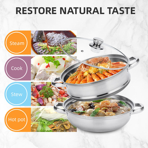 Stainless Steel Soup <b>Pot</b> with Glass Lid Double Handles <b>Induction</b> Compatible Modern Design Multi-layer Coating Dishwasher Safe - Product Image 4