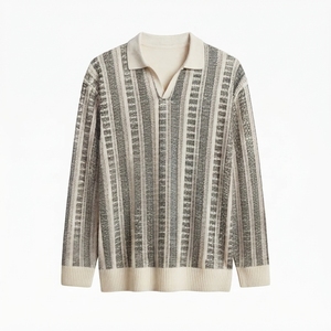 Pull en tricot rayé pour homme, manches longues, vêtements décontractés d'automne, 100% acrylique, coupe classique - Product Image 1