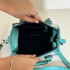 Handmade Tooled Cowhide Leather <b>Mini</b> Duffle Bag for Women Crossbody Small Speedy bag with Turquoise Stone Travel Overnight Bags - Product Image 6