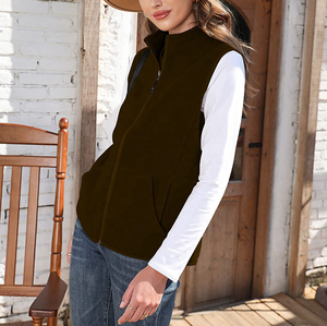 Chaleco polar personalizado OEM para mujer, color marrón oscuro, ajustado, sin mangas, cálido, con bolsillos, informal, para capas, venta al por mayor - Product Image 6