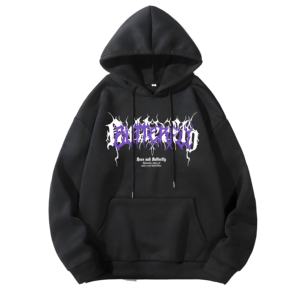 Sudadera con Capucha Negra con Estampado de Mariposa en la Espalda, Estilo Urbano Oversize, Mezcla de Algodón, Diseño Personalizado OEM ODM - Product Image 2