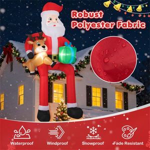 Decorazione Natalizia da Esterno Gonfiabile Babbo Natale Seduto 2,9m con 4 Luci LED Integrate in Poliestere 210T Gonfiaggio Rapido - Product Image 3