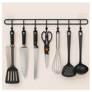 Colgador de utensilios de cocina de pared con ganchos, estante para herramientas de acero al carbono inoxidable, organizador que ahorra espacio para espátulas y cucharones - Product Image 3