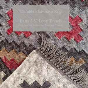 Clean Minimalist <b>Washable</b> Hand Woven Jute-Woolen Kilim Rugs for Living Room Bedroom & Study - Product Image 5