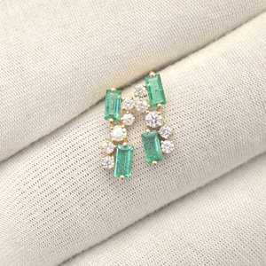 Dainty <b>Emerald</b> & Diamond <b>Studs</b> Push Back Earrings 14K Solid Yellow Gold 5x2.5MM Baguette Cut Gemstone Earrings Fast Shipping Lot - Product Image 2