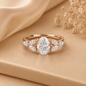 Anillo de compromiso de oro rosa con moissanita de corte ovalado de 1 quilate y diseño floral inspirado en la naturaleza para mujer - Product Image 1