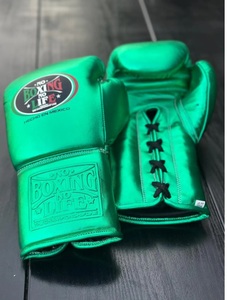 High Quality Lightweight Customized No Boxing No Life Green Cowhide <b>Leather</b> MMA Training Boxing Gloves Lace-Up Unisex - Product Image 4