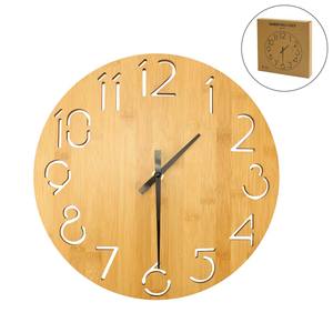 Reloj de Pared Analógico Redondo de Bambú de 28 cm de Diámetro, Lámparas de Pared Elegantes, Decoración - Product Image 1