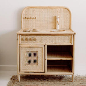 Prix le moins cher cuisine jouet poêle pour petits enfants rotin naturel simulé cuisinières petit cuisinier station jouets - Product Image 1