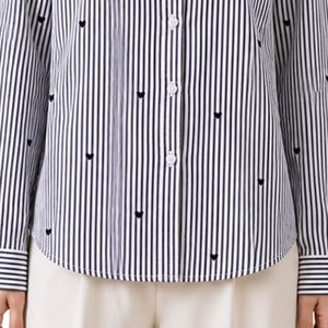 <b>Black</b> <b>White</b> <b>Striped</b> Women Button Down Shirt <b>Long</b> <b>Sleeve</b> Cotton Casual Blouse Heart Embroidery Oversized Loose Fit Fashion <b>Top</b> - Product Image 6