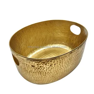 India artesanías oro pulido aluminio bebida enfriador barco en forma martillado diseño recorte asas vino hielo tubérculo soporte Metal - Product Image 1