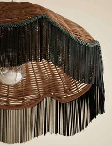 Wholesale Scalloped Rattan Lampshade Mustard Yellow Fringe Pendant <b>Light</b> Shade Handwoven <b>Wicker</b> Bell Hanging <b>Ceiling</b> Lamp Boho - Product Image 4