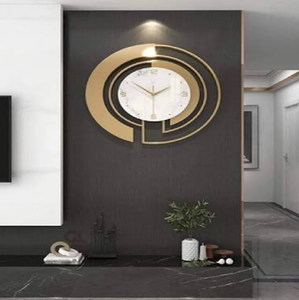 Unique contemporary golden circular frame <b>clock</b> showcases layered overlapping crescent designs, available at wholesale prices. - Product Image 1