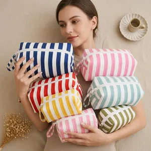 Bolsa de Aseo Acolchada Multicolor 100% Algodón, Bolsa de Maquillaje con Logotipo Personalizado, Organizador de Cosméticos, Bolsa de Viaje con Cierre OEM ODM - Product Image 1